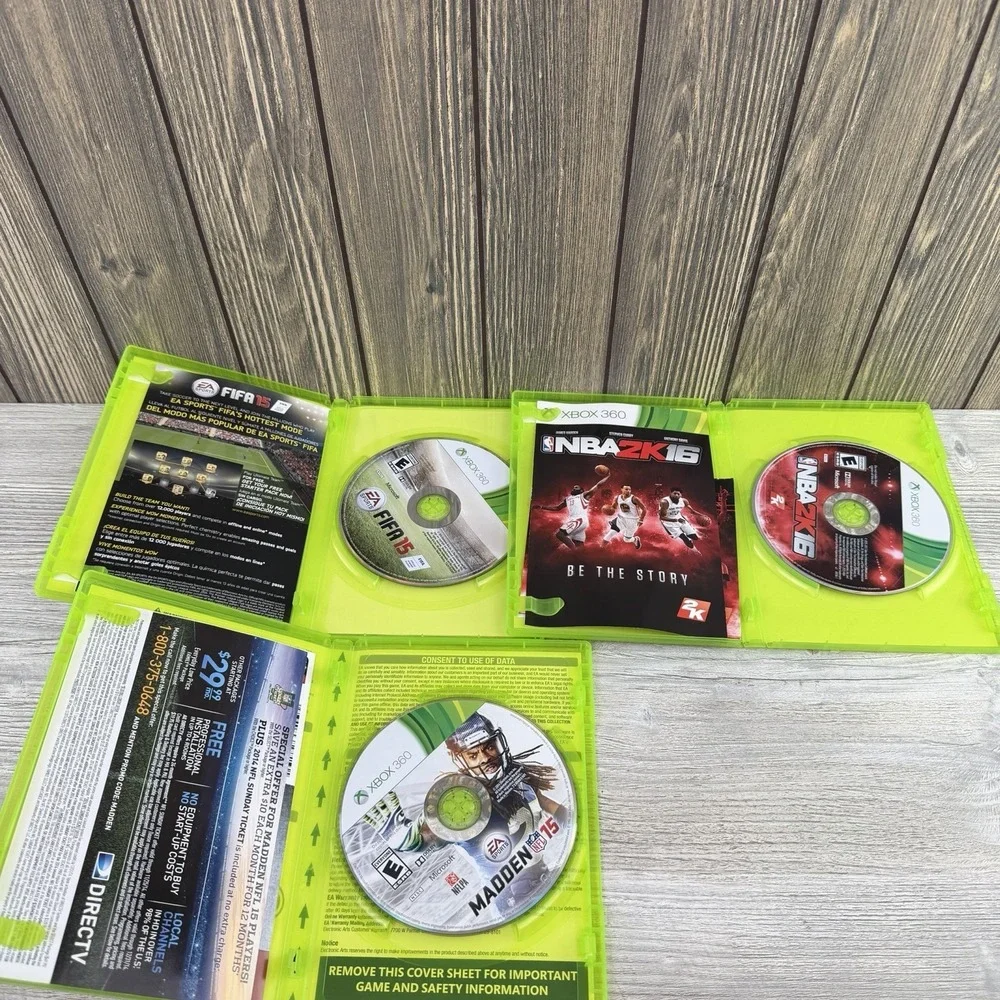 Xbox 360 Sports Game Bundle FIFA 15, NBA 2K16, Madden NFL 15 Tested Working